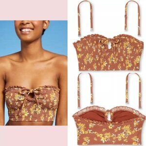 NEW Xhilaration Smocked Ruffle Bandeau Swimsuit top size Large 8-10